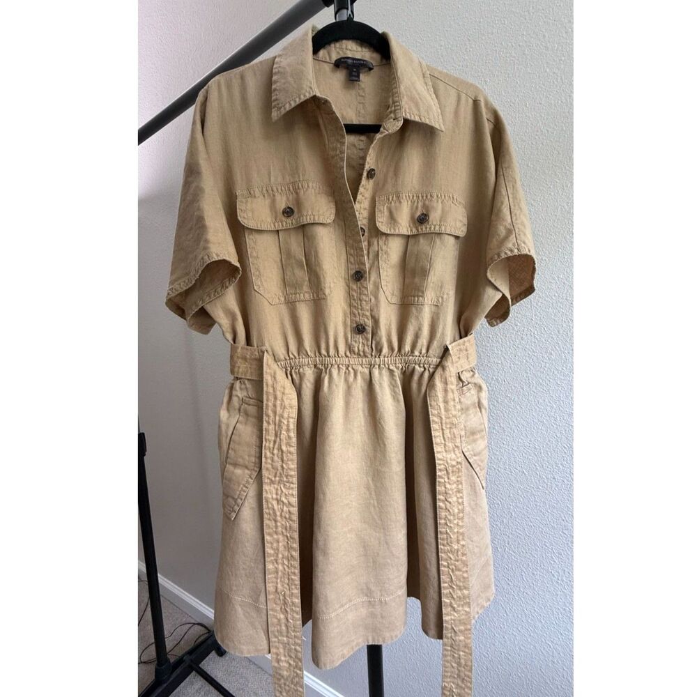 Banana Republic 100% Linen Belted Safari Utility Dress Tan Size M